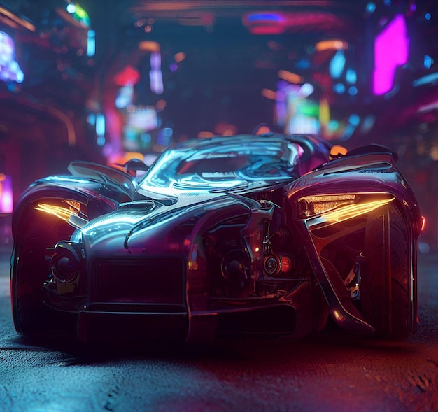 Beautiful Wallpaper cyberpunk hypercar custom punker illustration image scene colourful