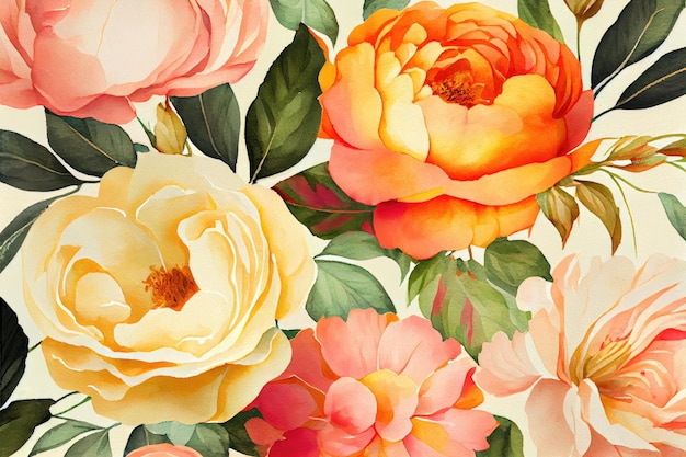 Beautiful wallpaper of painted orange peonies