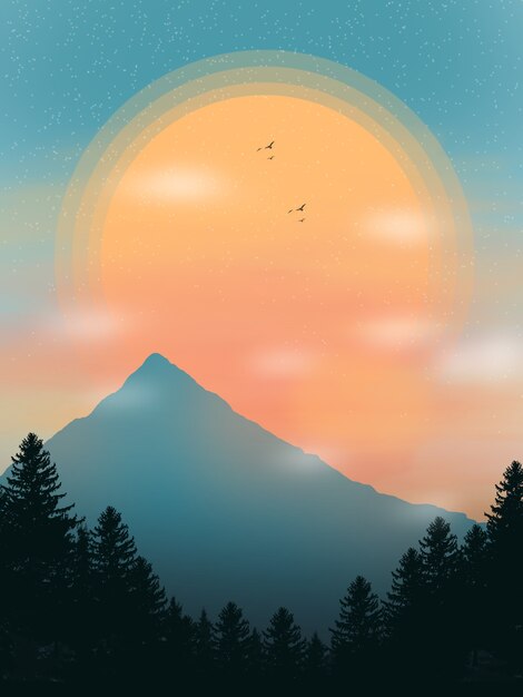 美しい壁紙の夕日の風景イラスト