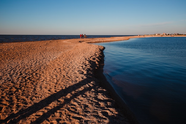 Beautiful warm sunset light over shell beach.