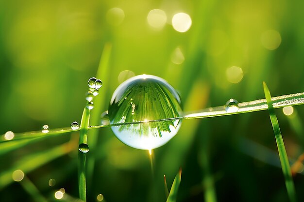 Beautiful water drop sparkle on a blade of grass