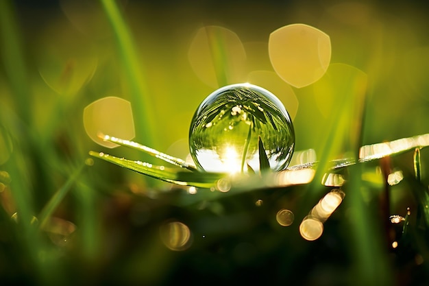 Photo beautiful water drop sparkle on a blade of grass