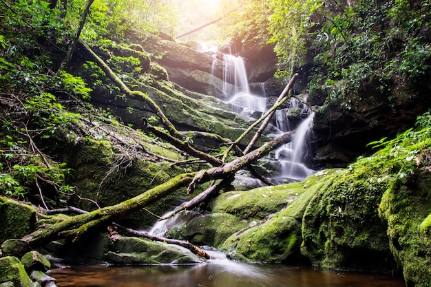 beautiful water fall on a rock in Thailand.