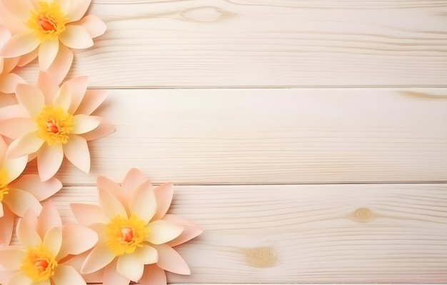 白い木のテーブルに美しいスイレンの蓮の花