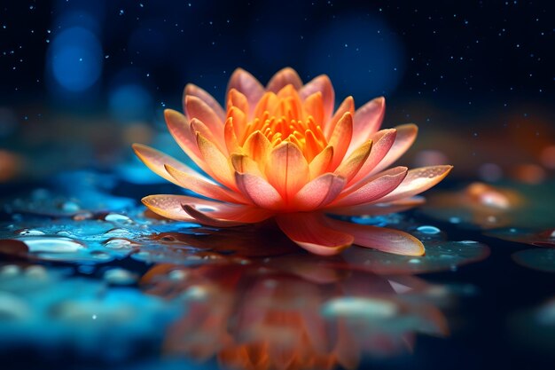 Beautiful water lily with reflection on water surface