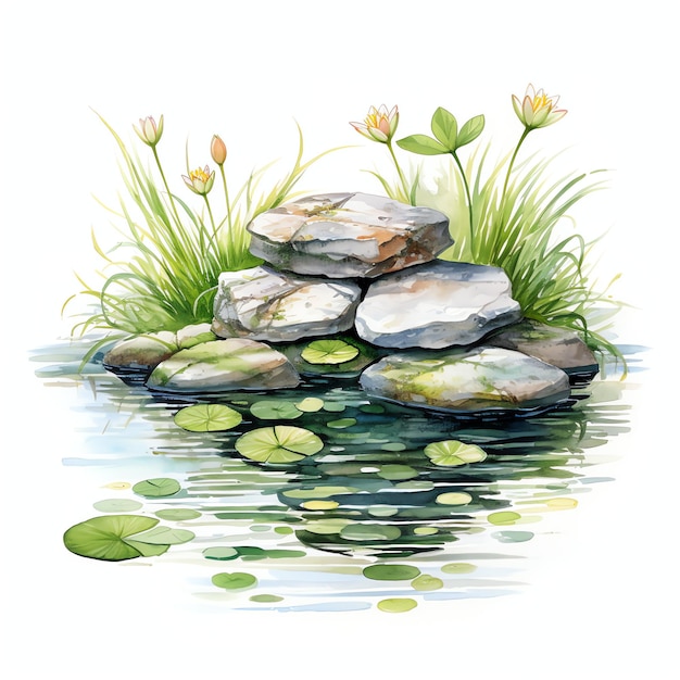 красивая водная рябь от падающего камня Lily Pond клипарт иллюстрация