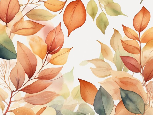 Beautiful watercolor background with pastel leaves in warm colors