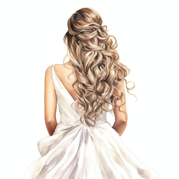 Photo beautiful watercolor cascading waterfall waves hair style for bride wedding hair style event back