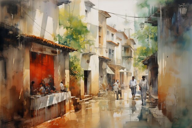 Beautiful watercolor city views