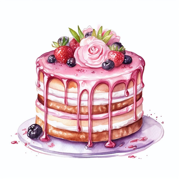 Beautiful watercolor delicious cake