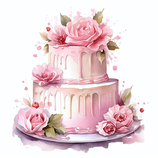 Beautiful watercolor delicious cake