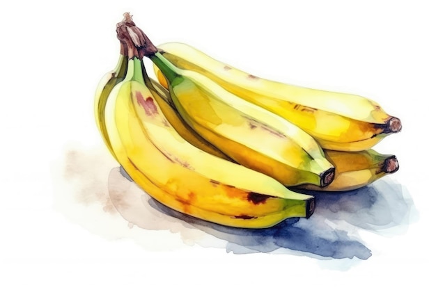 Beautiful Watercolor Drawing Banana On A White Background Minimalist Style Generative AI