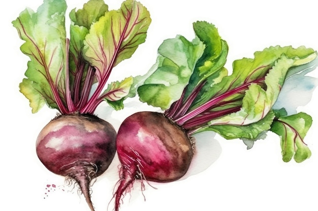 Beautiful Watercolor Drawing Beetroot On A White Background Minimalist Style Generative AI