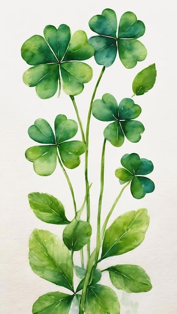 Beautiful watercolor drawing of bright green clover closeup no people texture