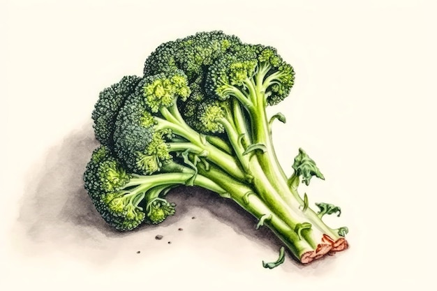 Beautiful Watercolor Drawing Broccolini On A White Background Minimalist Style Generative AI