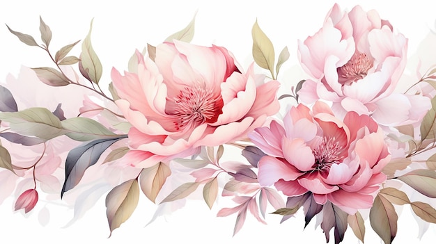 흰색 배경 생성 AI와 아름다운 수채화 꽃 배경 디자인