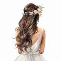 Photo beautiful watercolor floral crown with loose waves hair style for bride wedding hair style event