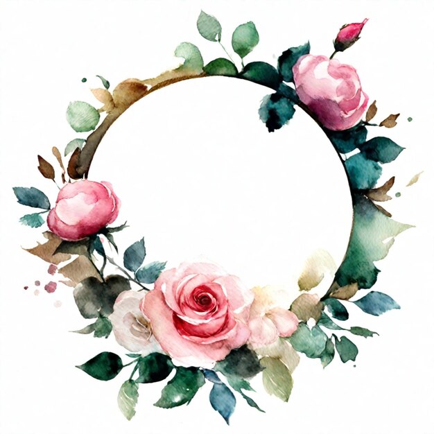 Beautiful watercolor floral illustration frame background with circle free space Generative AI