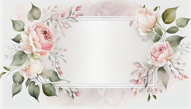 Beautiful watercolor floral illustration frame background with empty space Generative AI