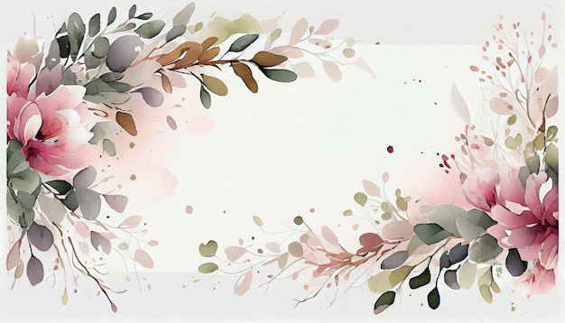 Beautiful watercolor floral illustration frame background with empty space Generative AI