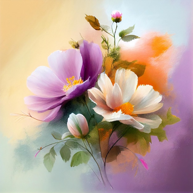 Beautiful watercolor flowers painting pastel mood