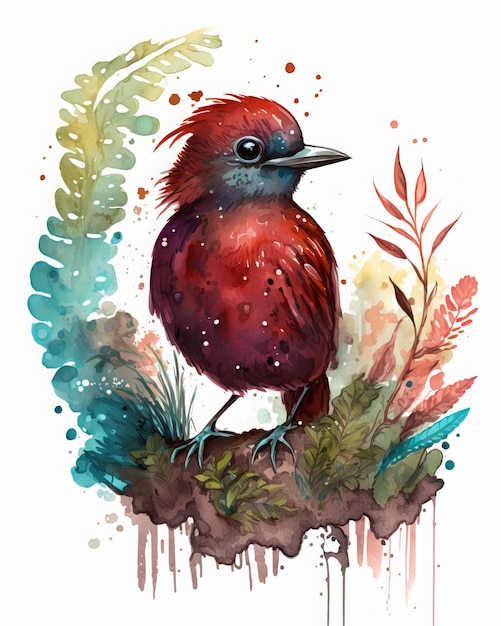 Beautiful watercolor illustration of birds sitting on branches