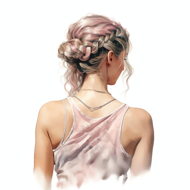 beautiful watercolor Mohawk braid hair style back view