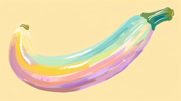 A beautiful watercolor painting of a banana The banana is ripe and yellow with a slight green tinge at the stem