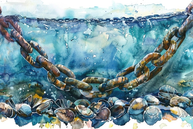 Photo beautiful watercolor painting of a chain and shells perfect for home decor or beachthemed designs