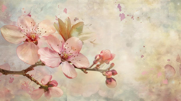 Photo a beautiful watercolor painting of a cherry blossom branch with delicate pink and white flowers the perfect addition to any home or office