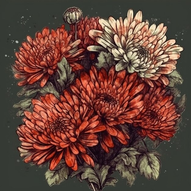 Beautiful watercolor painting of Chrysanthemums