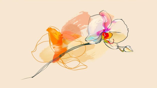 Foto un bellissimo dipinto ad acquerello di un fiore di orchidea i petali sono di un delicato bianco con un tocco di rosa ai bordi
