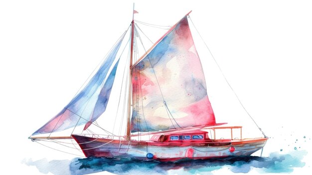 Photo a beautiful watercolor painting of a sailboat gliding through the ocean perfect for nauticalthemed designs and coastal decorations