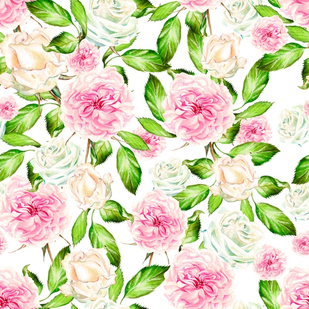 Beautiful watercolor pattern with flowers rose and peony