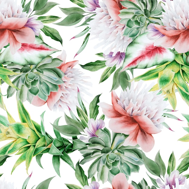 Beautiful watercolor seamless pattern with flowers. Hand drawn.