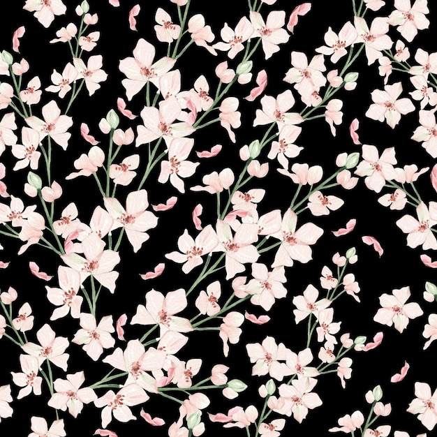 ローズヒップの花と葉を持つ美しい水彩画のシームレスなパターン。図。