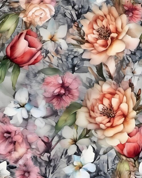 Beautiful watercolor spring floral seamless pattern