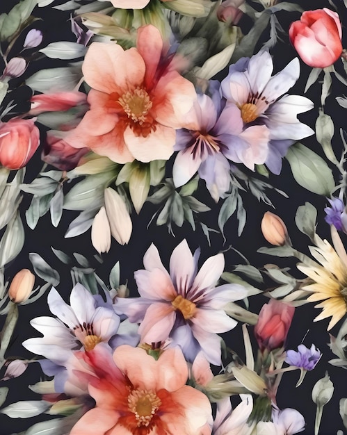 Beautiful watercolor spring floral seamless pattern