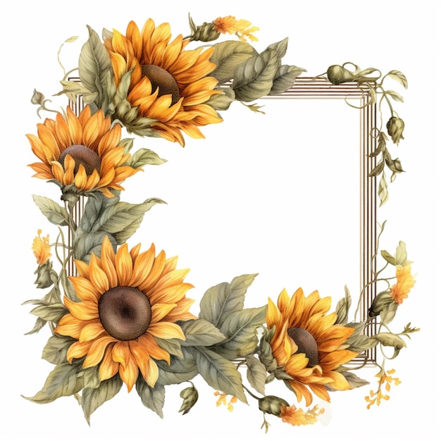 Beautiful watercolor sunflower photo floral frame picture AI Generated art