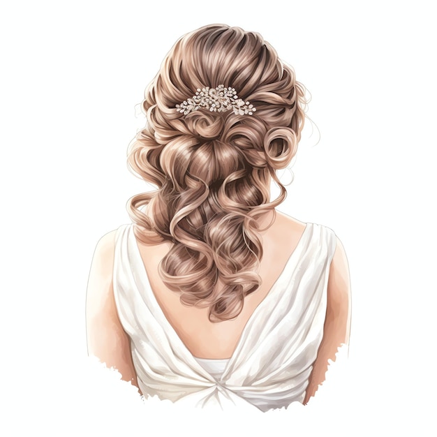 Photo beautiful watercolor vintage curls hair style for bride wedding hair style event back view