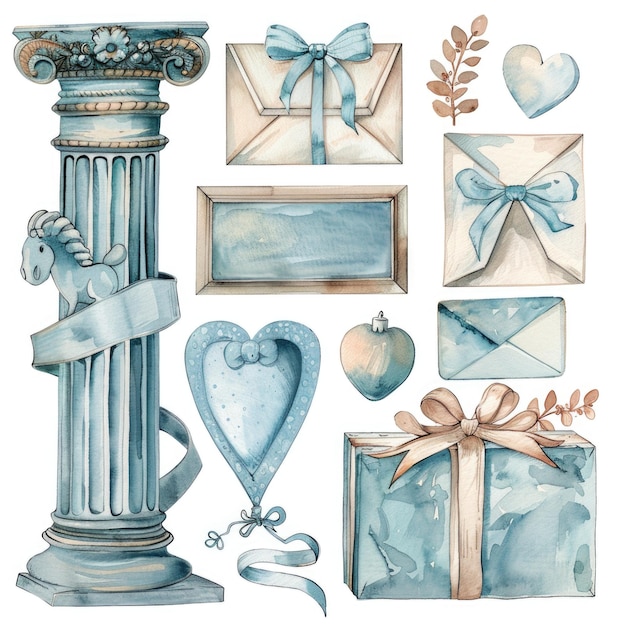 Beautiful Watercolor Wedding Clipart set Collection of lovely marriage elements Love Pastel colors