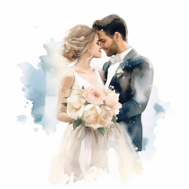 beautiful watercolor wedding couple