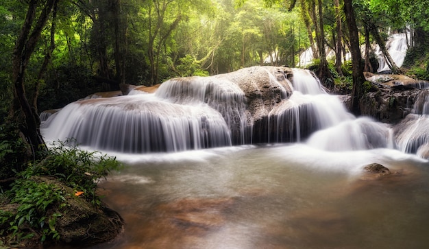 깊은 숲, Pha Tat 폭포에서에서 아름 다운 폭포