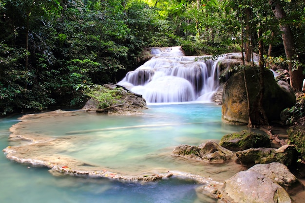 Beautiful Waterfall at Erawan National Park in Kanchanaburi ,Thailand