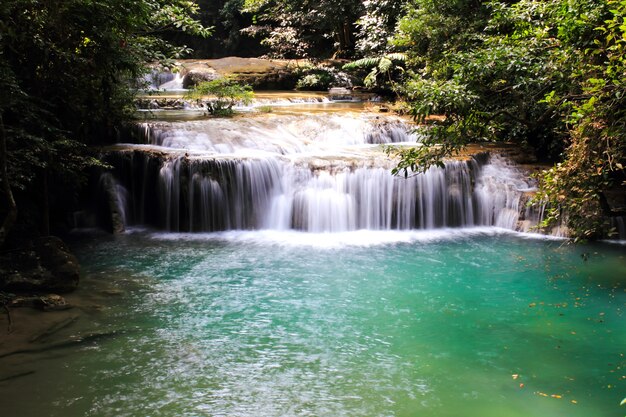 Beautiful Waterfall at Erawan National Park in Kanchanaburi ,Thailand