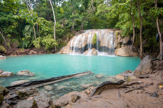 Beautiful waterfall in Erawan waterfall National Park in Kanchanaburi, Thailand