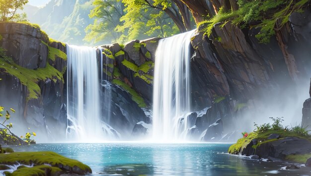 Beautiful waterfall in the forest for desktop wallpaper