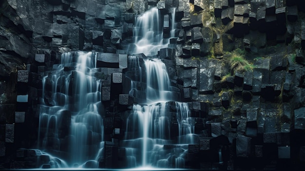 Beautiful waterfall in the forest generative AI