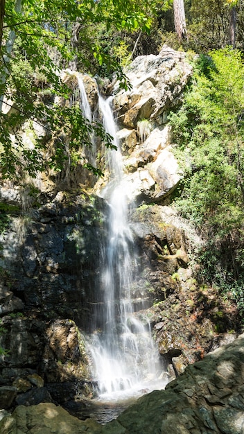 Beautiful waterfall in forest. Mountains of troodos, Cyprus 2020