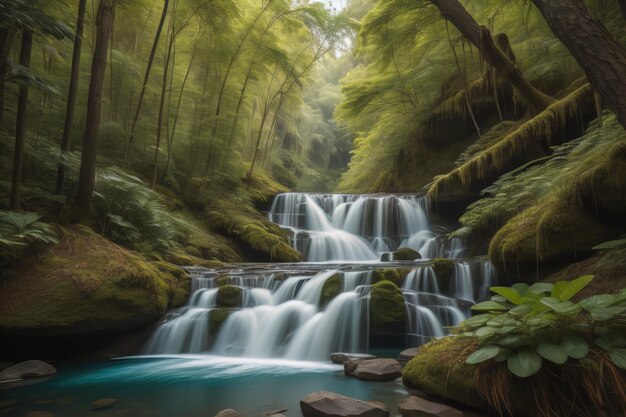 Beautiful waterfall in the forestThailand Long exposure generative ai